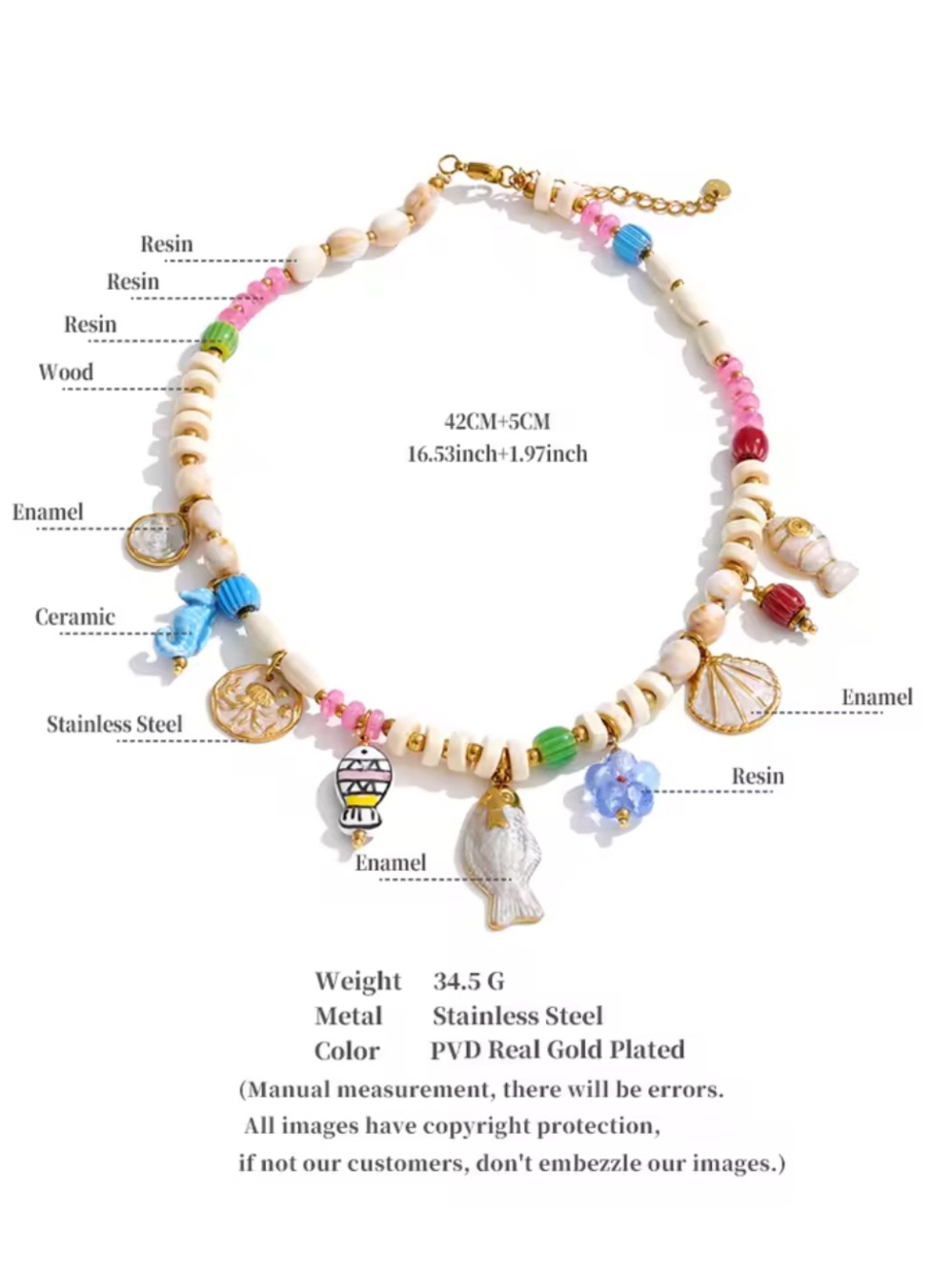 Colorful Beach Charm  Beaded Necklace - Picture 3 of 11